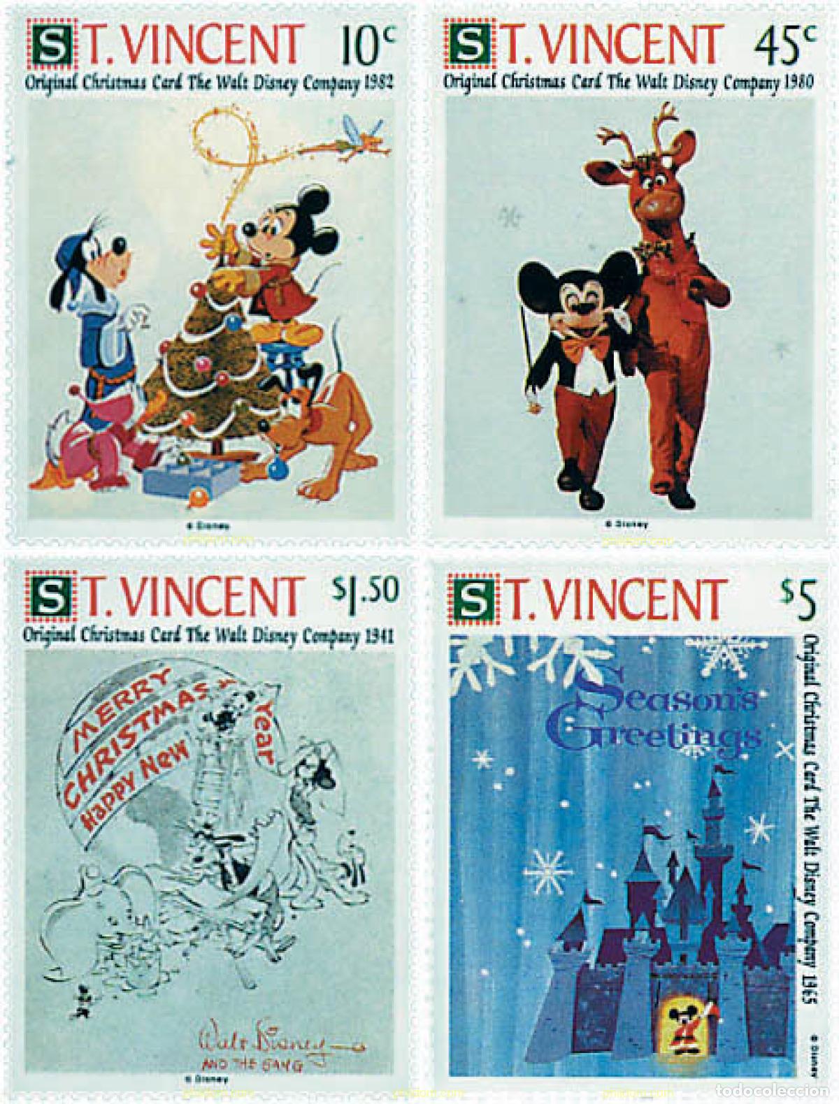 Sellos: 360182 MNH SAN VICENTE 1991 WALT DISNEY. POSTALES DE NAVIDAD
