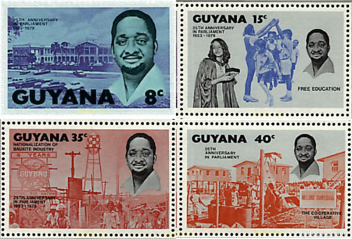 Sellos: 52438 MNH GUYANA 1978 25 ANIVERSARIO DE LA ENTRADA AL PARLAMENTO DEL PRIMER MINISTRO