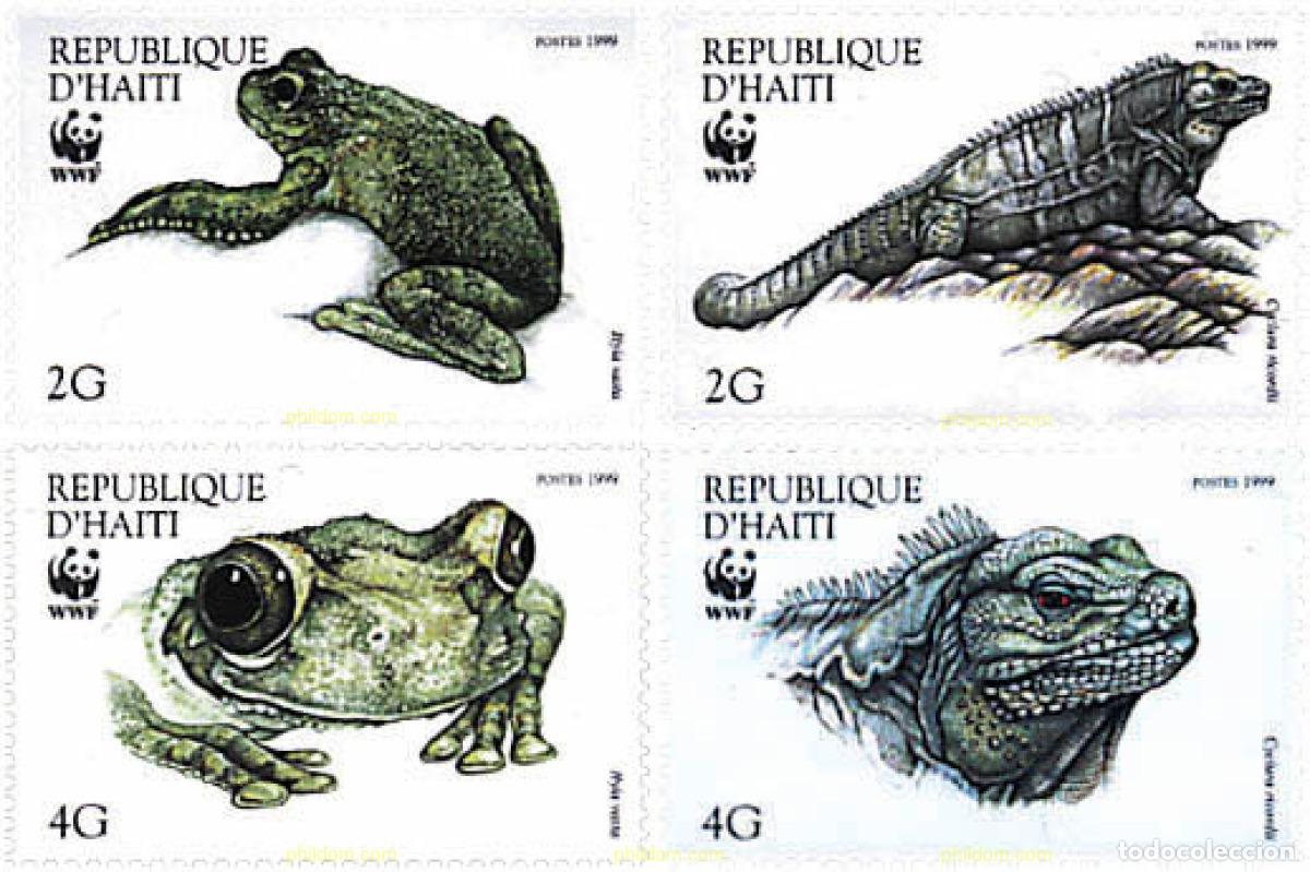 Sellos: 74338 MNH HAITI 1999 RANA ARBORICOLA DE HAITI, IGUANA DE RICORD