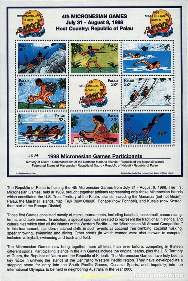 Sellos: 222802 MNH PALAU 1998 4 JUEGOS DE MICRONESIA