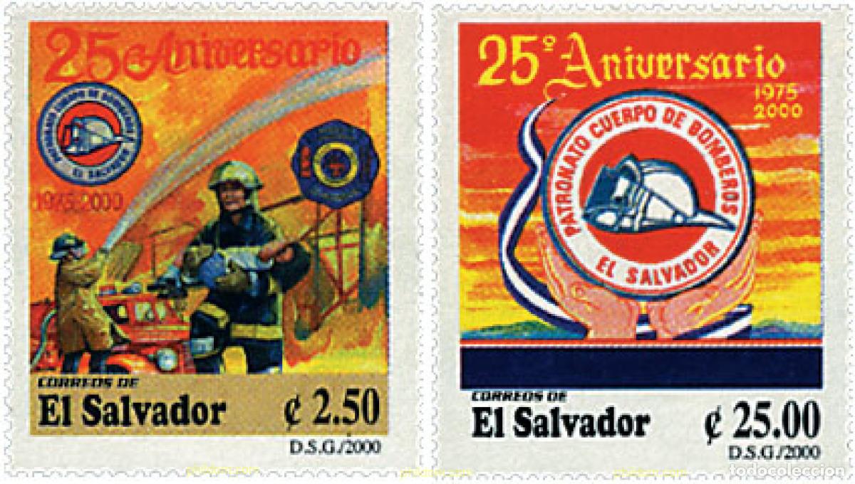 Sellos: 52048 MNH EL SALVADOR 2000 25 ANIVERSARIO DEL CUERPO DE BOMBEROS