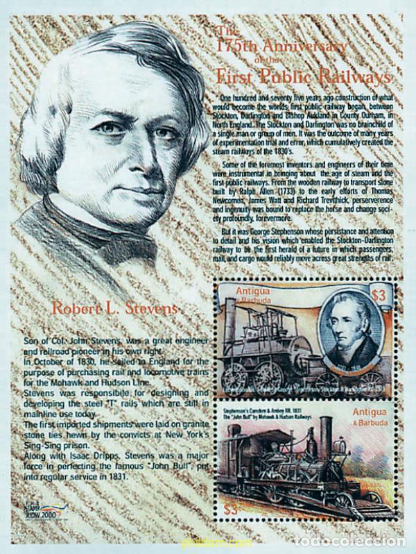 Sellos: 282856 MNH ANTIGUA Y BARBUDA 2000 175 ANIVERSARIO DE LOS PRIMEROS FERROCARILES PUBLICOS