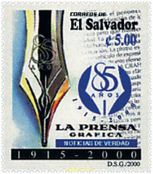 Sellos: 52050 MNH EL SALVADOR 2000 85 ANIVERSARIO DEL DIARIO &rdquo;LA PRENSA GRAFICA&rdquo;