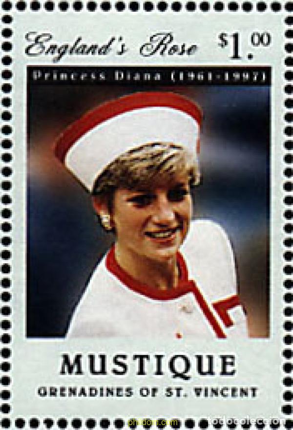 Sellos: 63963 MNH SAN VICENTE GRANADINAS. MUSTIQUE 1997 EN HOMENAJE A LA PRINCESA DIANA