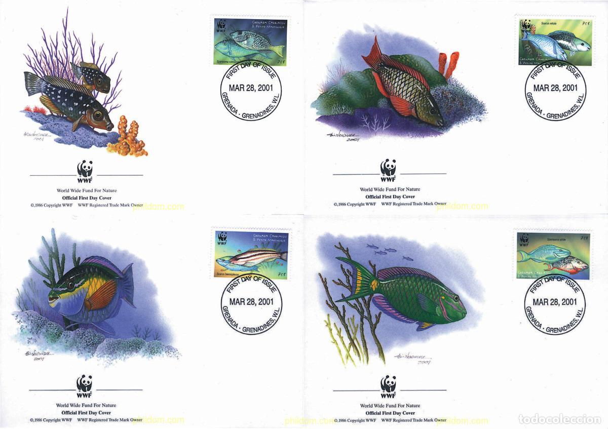 Sellos: 22971 MNH GRENADA CARRIACOU PETITE MARTINIQUE 2001 PECES LORO DEL CARIBE