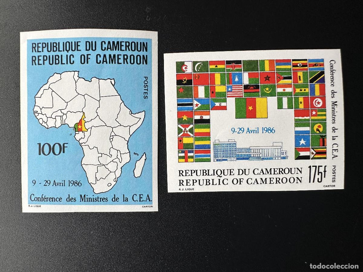 Sellos: Camer&uacute;n 1986 Mi. Bl. 1117 - 1118 Segunda Conferencia de Ministros la CEA Banderas &Aacute;frica
