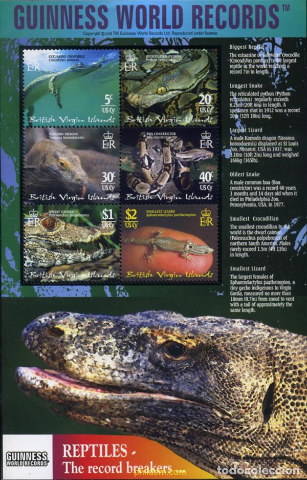 Sellos: 297876 MNH VIRGENES BRITANICAS Islas 2002 LOS REPTILES DEL LIBRO GUINNESS DE LOS RECORDS