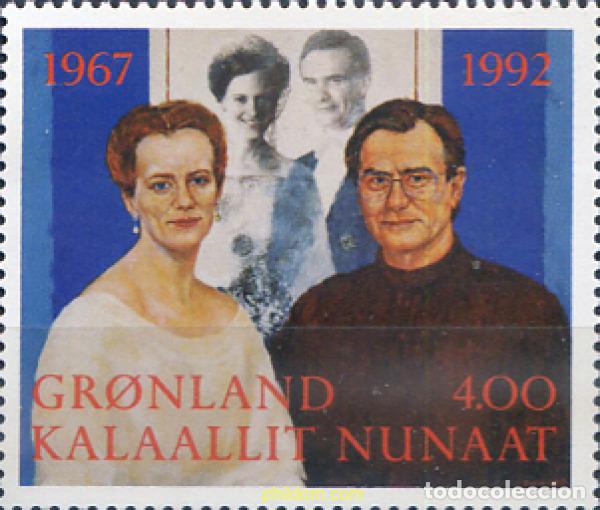 Sellos: 100251 MNH GROENLANDIA 1992 25 ANIVERSARIO DE LA BODA DE LA REINA MARGRETHE II Y EL PRINCIPE HENRIK