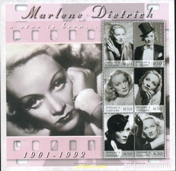 Sellos: 280838 MNH ANTIGUA Y BARBUDA 2002 HOMENAJE A MARLENE DIETRICH