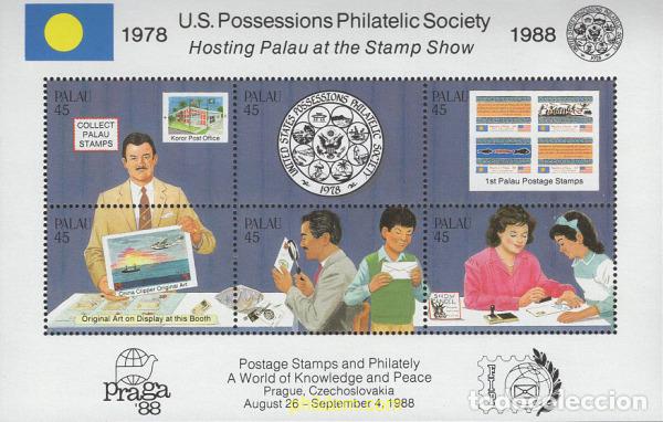 Sellos: 102374 MNH PALAU 1988 10 ANIVERSARIO DE LA SOCIEDAD FILATELICA. EXPOSICION FILATELICA INTERNACIONAL