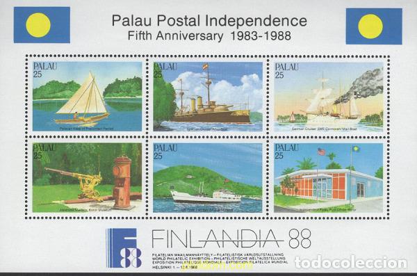 Sellos: 102372 MNH PALAU 1988 5 ANIVERSARIO DE LA INDEPENDENCIA POSTAL. EXPOSICION FILATELICA INTERNACIONAL