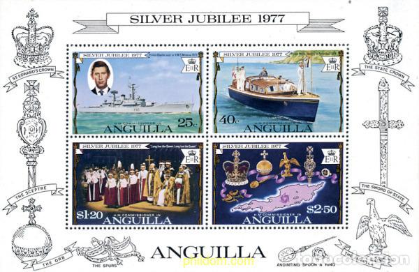 Sellos: 103729 MNH ANGUILLA 1977 25 ANIVERSARIO DE LA CORONACION DE ISABEL II