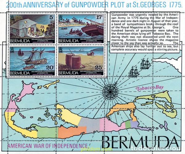 Sellos: 103770 MNH BERMUDAS 1975 BICENTENARIO DEL ASALTO DEL POLVORIN DE ST. GEORGES