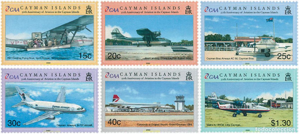 Sellos: 110274 MNH CAIMAN Islas 2002 50 ANIVERSARIO DE LA AVIACION DE LAS ISLAS CAIMAN