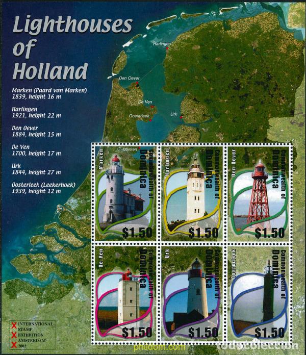 Sellos: 304632 MNH DOMINICA 2002 FAROS DE HOLANDA
