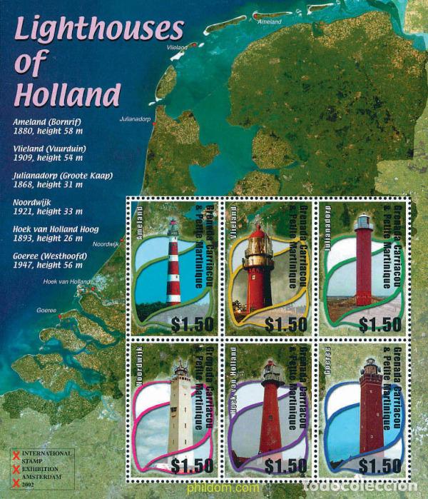 Sellos: 320348 MNH GRANADA GRANADINAS 2002 FAROS DE HOLANDA