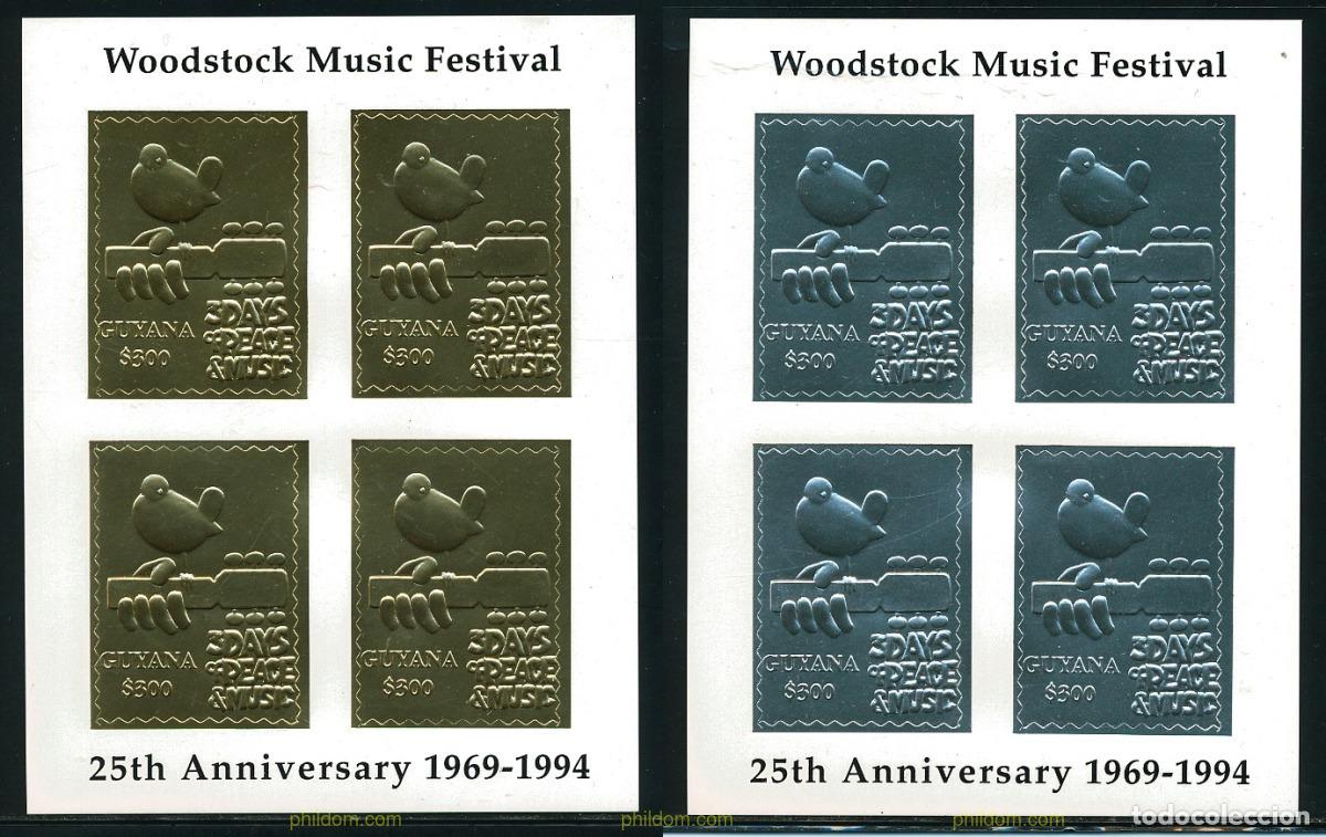 Sellos: 118457 MNH GUYANA 1994 25 ANIVERSARIO DEL FESTIVAL DE MUSICA WOODSTOCK