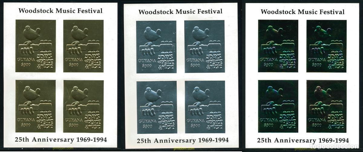 Sellos: 118458 MNH GUYANA 1994 25 ANIVERSARIO DEL FESTIVAL DE MUSICA WOODSTOCK