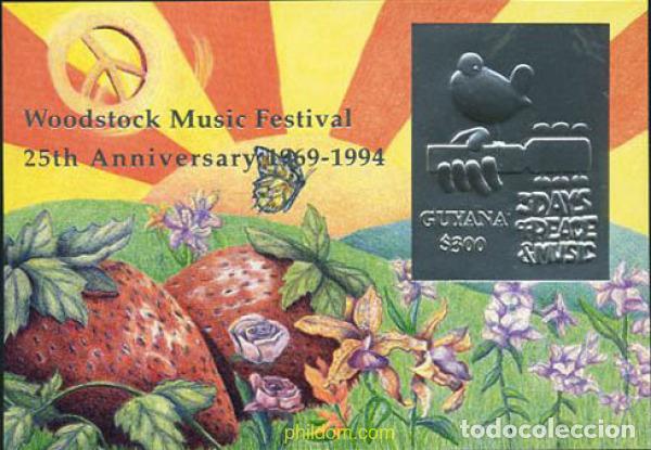 Sellos: 213451 MNH GUYANA 1994 25 ANIVERSARIO DEL FESTIVAL DE MUSICA WOODSTOCK