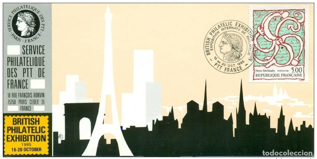 Sellos: 019 Mapa oficial de la Exposici&oacute;n Filat&eacute;lica Brit&aacute;nica 1985 Francia Alechinsky