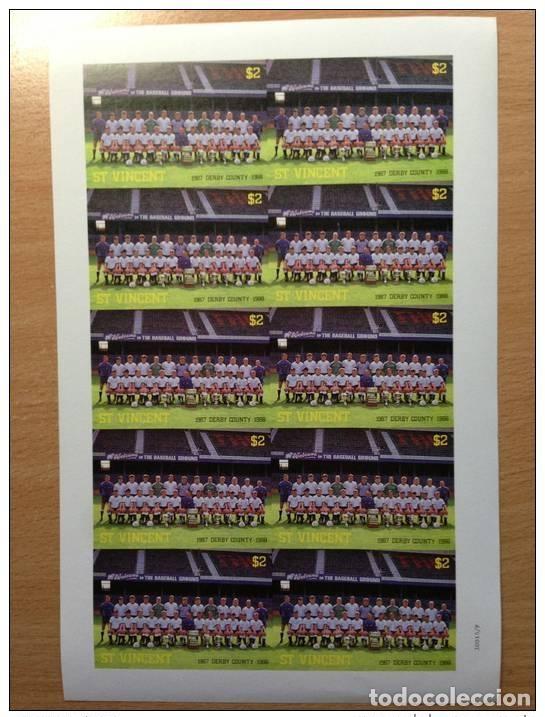 Sellos: HOJA DE F&Uacute;TBOL SAN VICENTE 1987 10 BARCLAY'S 1ST LEAGUE CLUB DERBY COUNTY PROOF