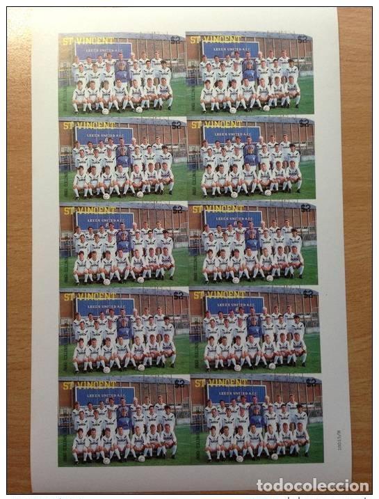 Sellos: HOJA DE F&Uacute;TBOL SAN VICENTE 1987 10 BARCLAY'S 1ST LEAGUE CLUB LEEDS UNITED PROOF
