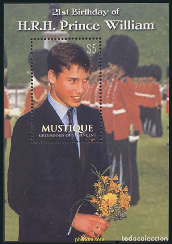 Sellos: 128245 MNH SAN VICENTE GRANADINAS. MUSTIQUE 2003 21 ANIVERSARIO DEL NACIMIENTO DEL PRINCIPE GUILLER