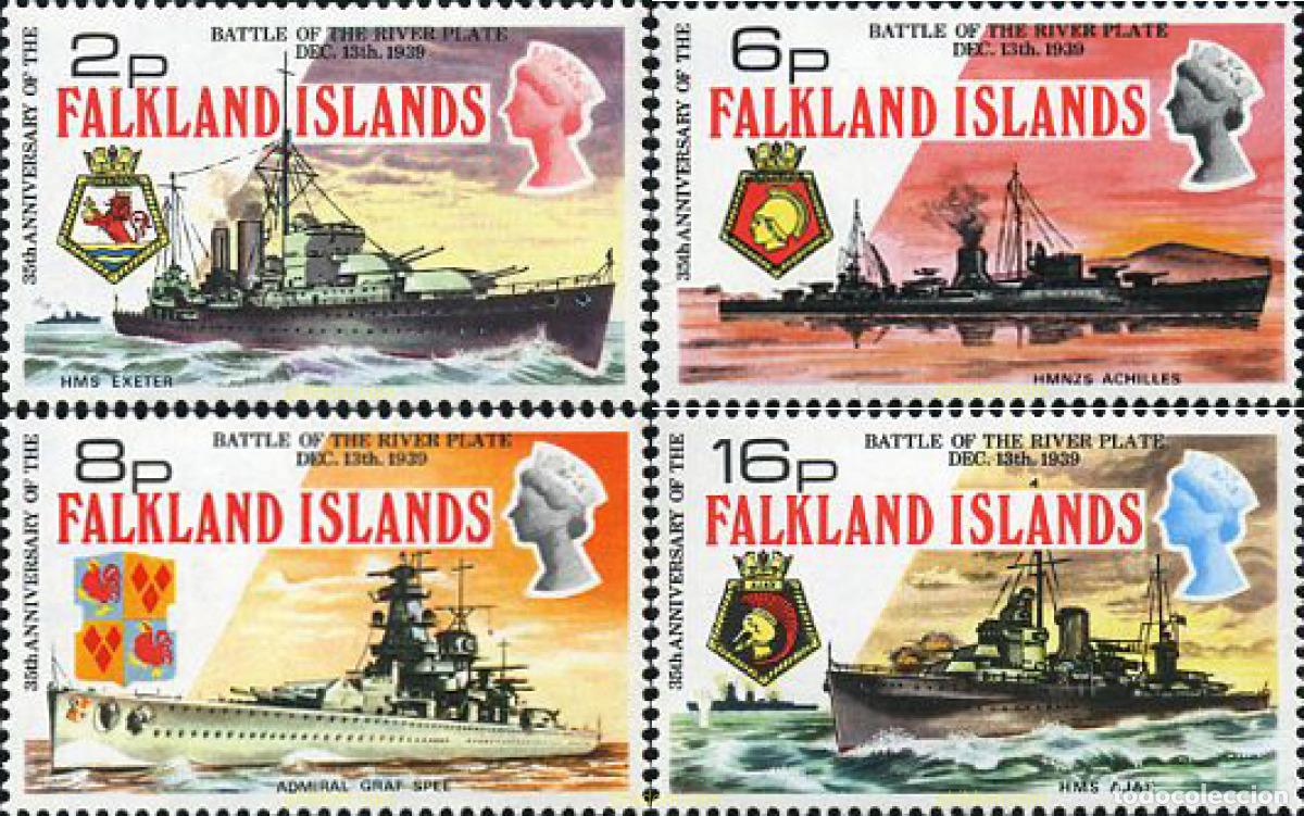 Sellos: 133351 MNH FALKLAND 1974 35 ANIVERSARIO DE LA BATALLA DEL RIO PLATA