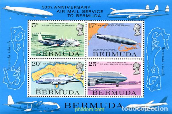 Sellos: 139425 MNH BERMUDAS 1975 50 ANIVERSARIO AEROPOSTAL DE LAS BERMUDAS