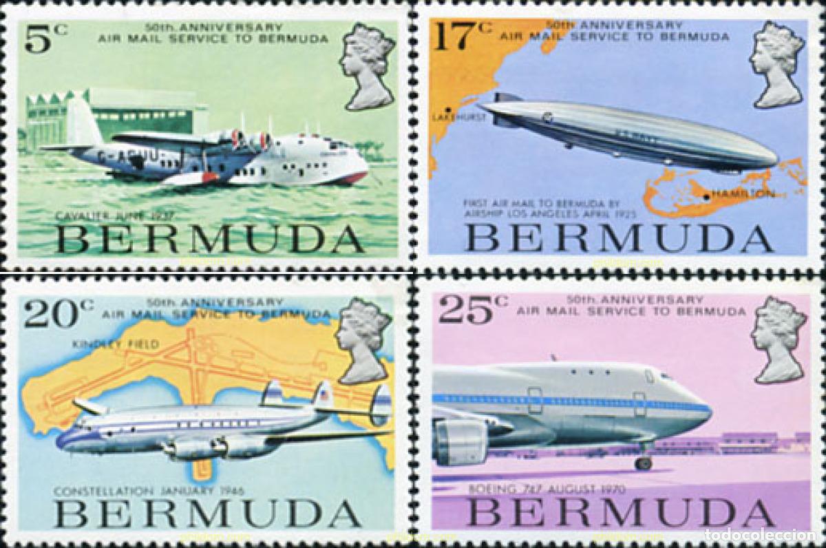 Sellos: 139428 MNH BERMUDAS 1975 50 ANIVERSARIO AEROPOSTAL DE LAS BERMUDAS