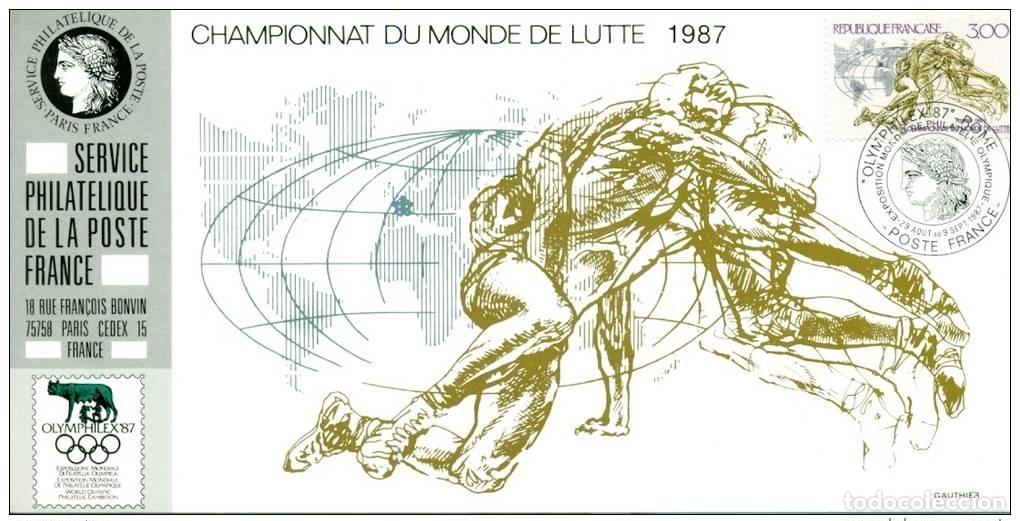 Sellos: 039 Tarjeta oficial Exhibition Olymphilex FDC 1987 France Championship Wrestling