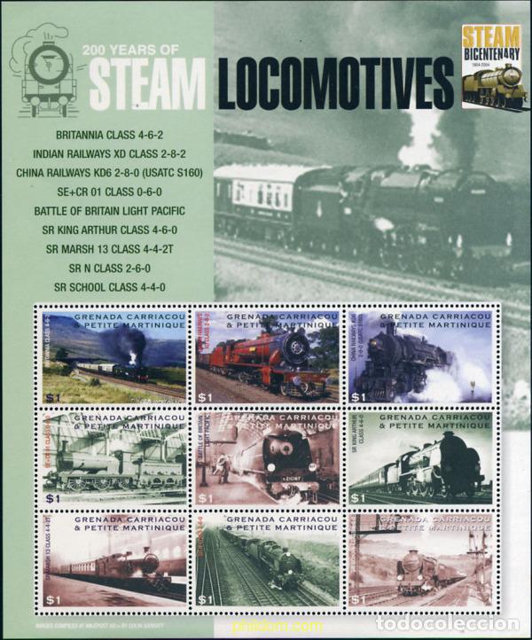 Sellos: 154350 MNH GRANADA GRANADINAS 2004 BICENTENARIO DE LOS TRENES A VAPOR