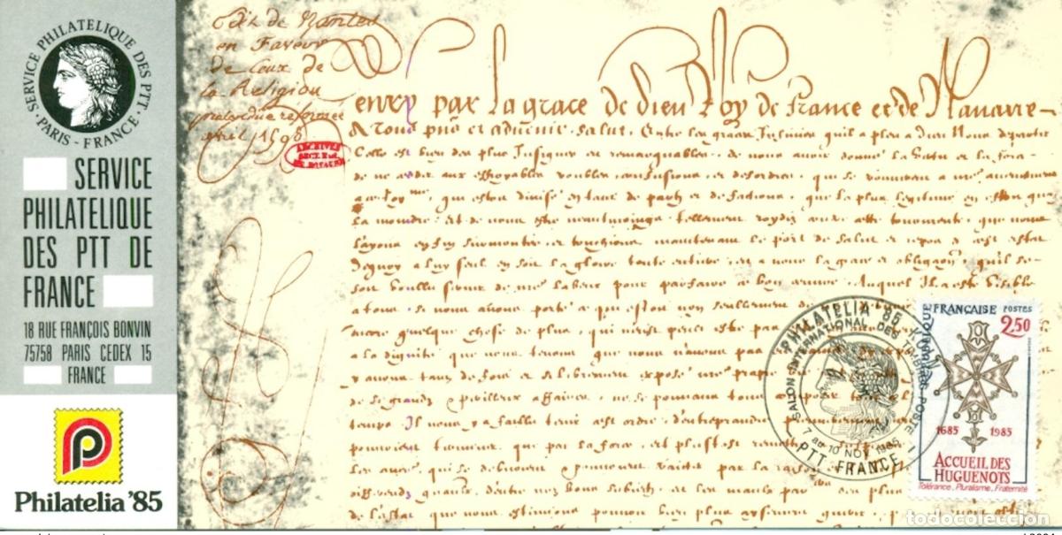 Sellos: 2021 Mapa oficial | Exposici&oacute;n de filatelia Francia FDC Historia los hugonotes
