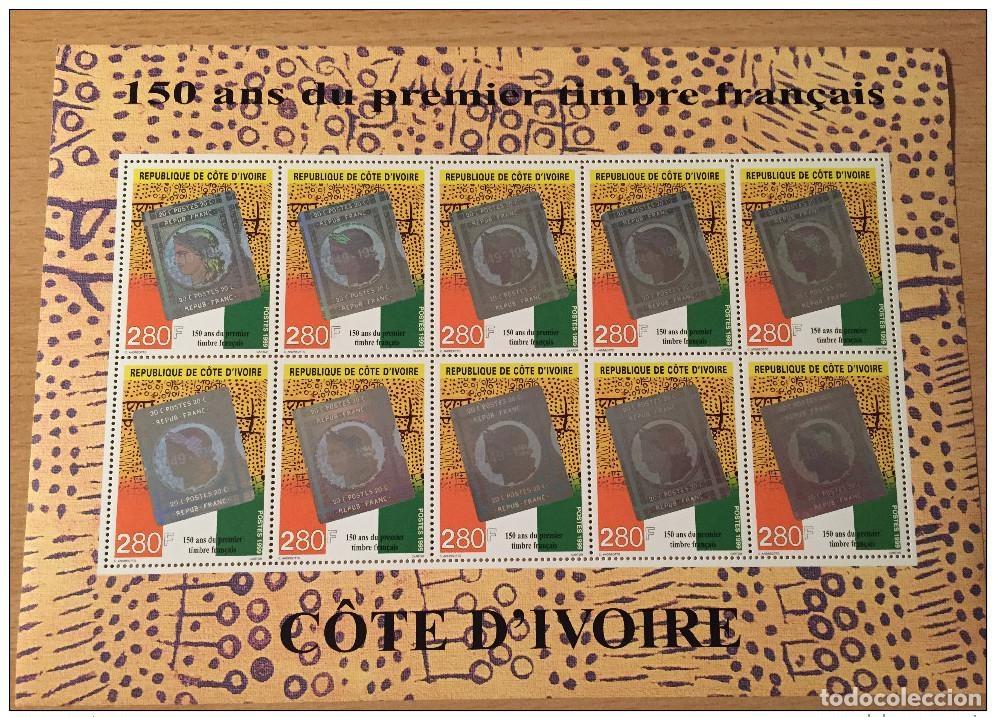 Sellos: Costa de Marfil 1999 150 a&ntilde;os Primer sello franc&eacute;s Mi. 1218 hojas x10 MNH**