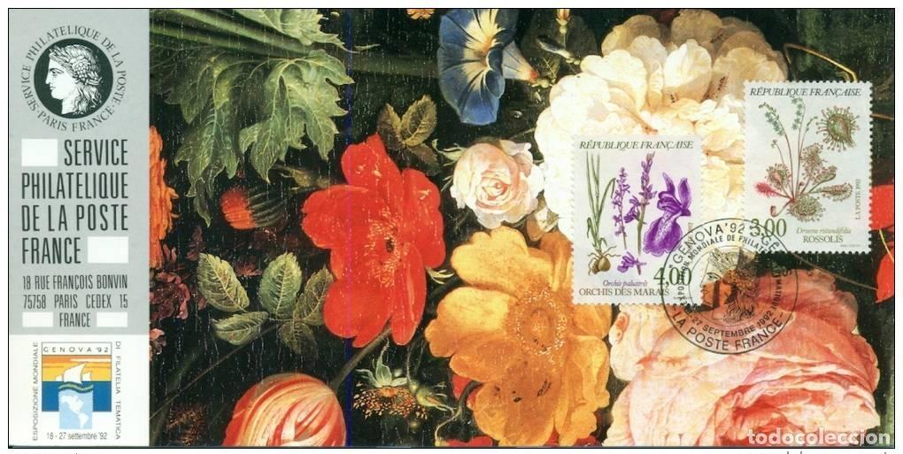 Sellos: 095 Mapa oficial Exposici&oacute;n G&eacute;nova 1992 Francia FDC Fleurs Orchid&eacute;e
