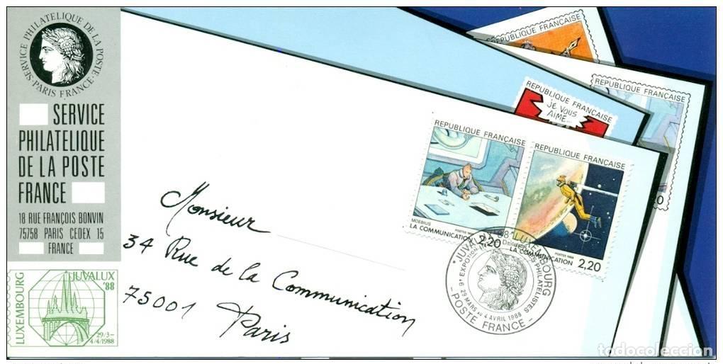 Sellos: 045 Mapa oficial Exposici&oacute;n Luxemburgo FDC 1988 Francia Comunicaci&oacute;n BD