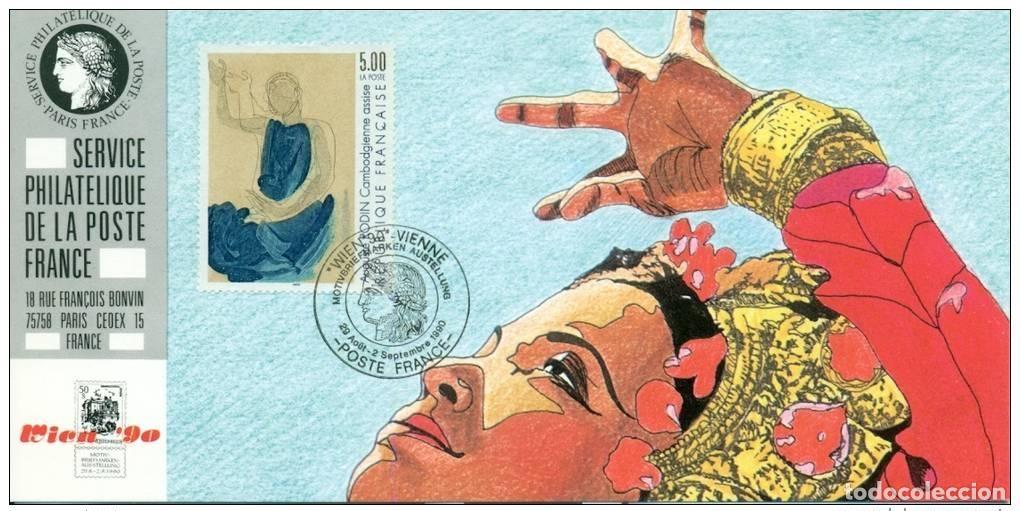 Sellos: 067 Exposici&oacute;n oficial de mapas Viena 1990 Francia FDC Pintura camboyana Rodin