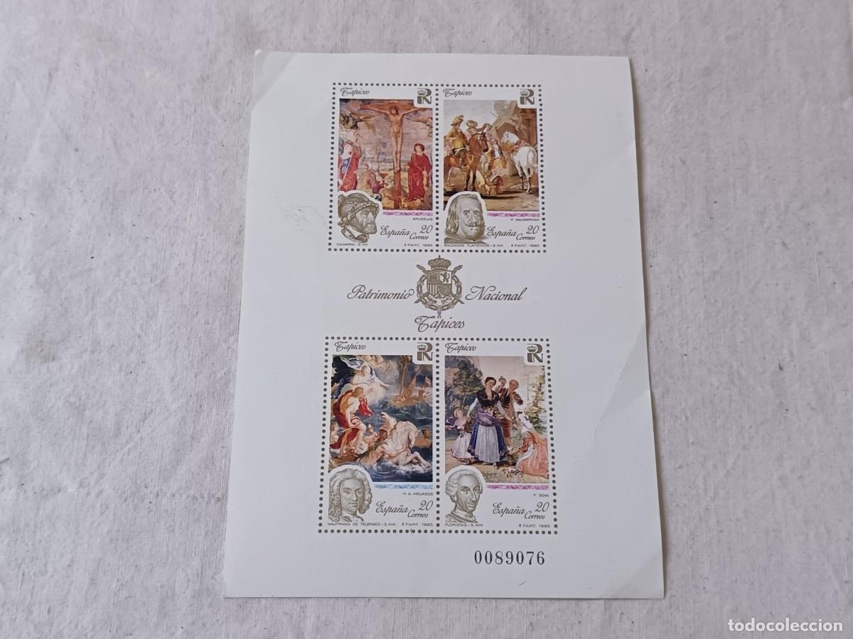 Sellos: Hoja Bloque, Tapices, Patrimonio Nacional, 1990