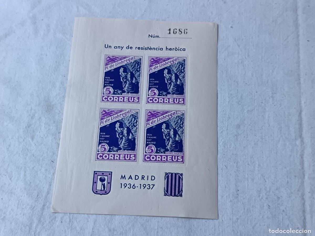 Sellos: Hoja Bloque, Guerra Civil, Vi&ntilde;etas Un A&ntilde;o de Resistencia Heroica, 1936-37