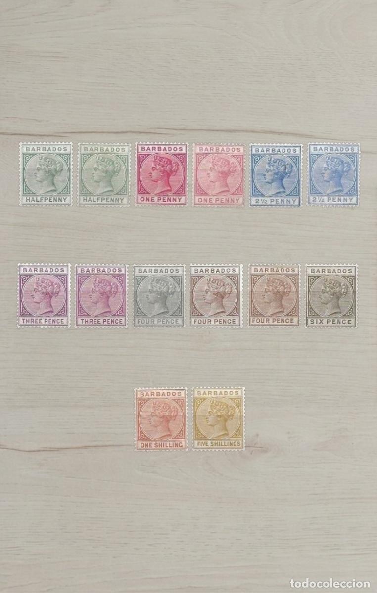 Sellos: Barbados 1892 Queen Victoria Classic Definitives Selection 14v Mint - Includes Shades & Scarce 5s Hi