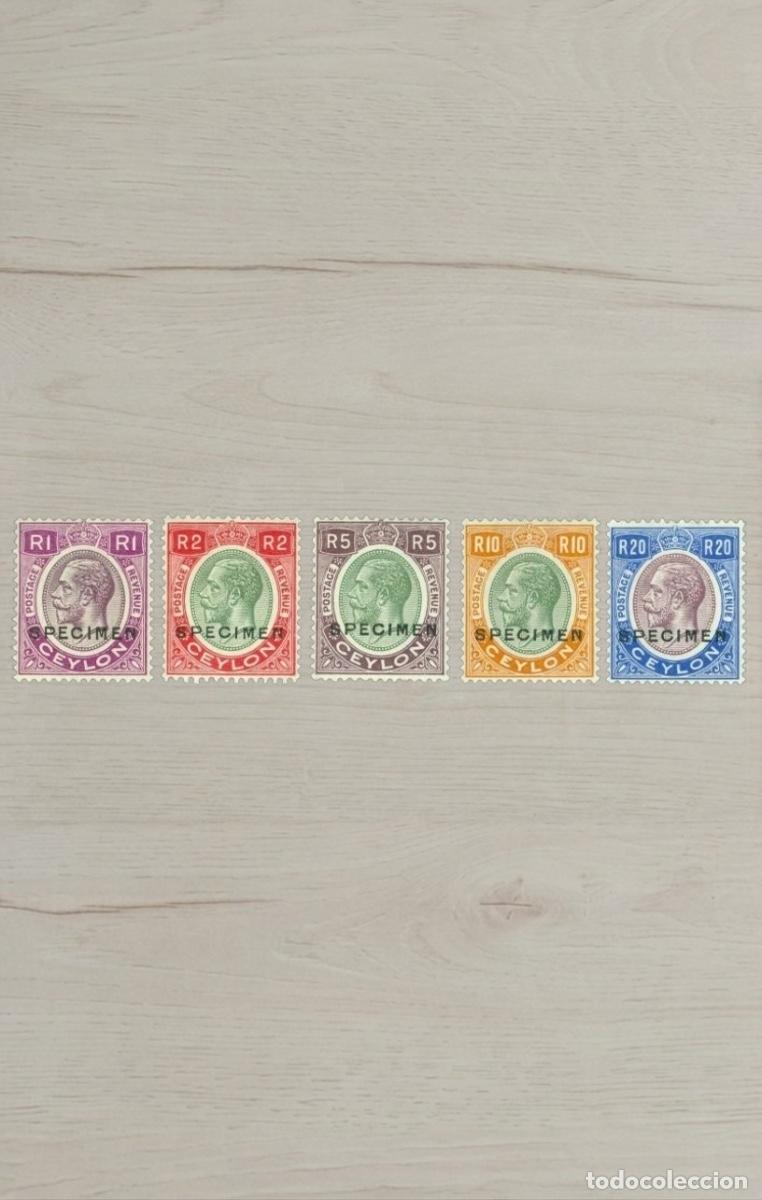Sellos: CEYLON 1912 King George V High Values &ndash; 5 Rare Stamps / Ultra Rare &rdquo;SPECIMEN&rdquo; Overprints / Mint