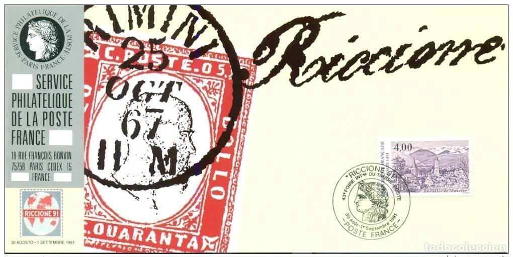 Sellos: 077 Mapa oficial Exposici&oacute;n Riccione 1991 Francia FDC sello antiguo de Alsacia