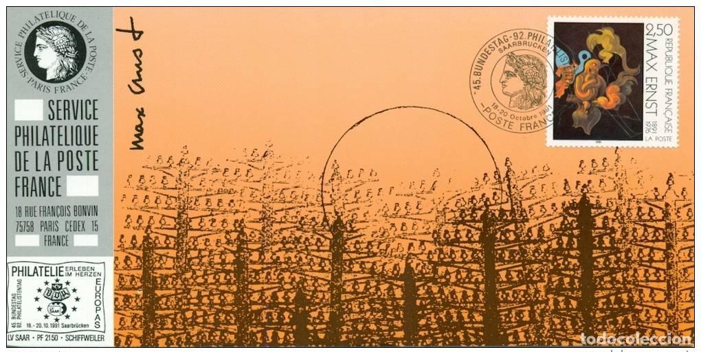 Sellos: 078 Mapa oficial de la Exposici&oacute;n Saarbr&uuml;cken 1991 Francia FDC Max Ernst