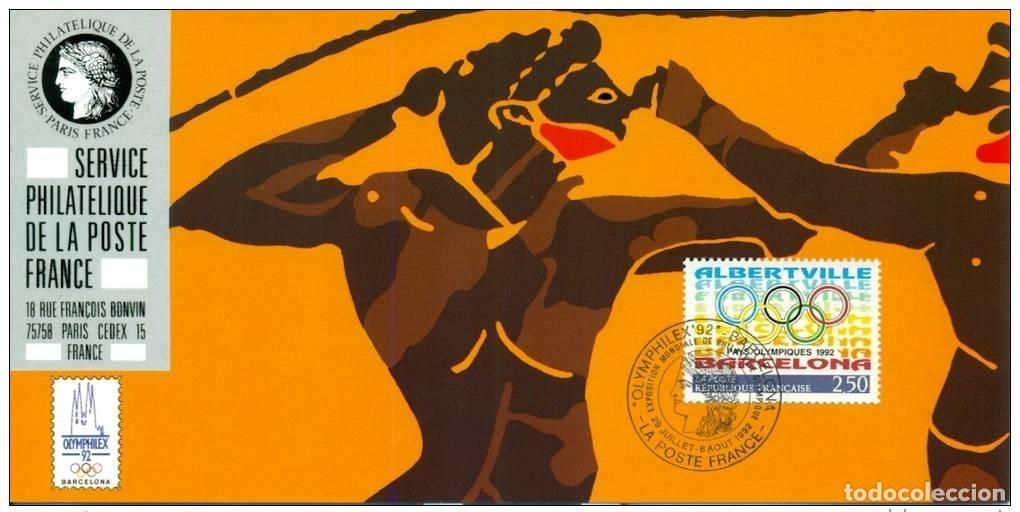 Sellos: 93 Mapa oficial Exhibition Olymphilex 1992 Francia Espa&ntilde;a Edici&oacute;n conjunta