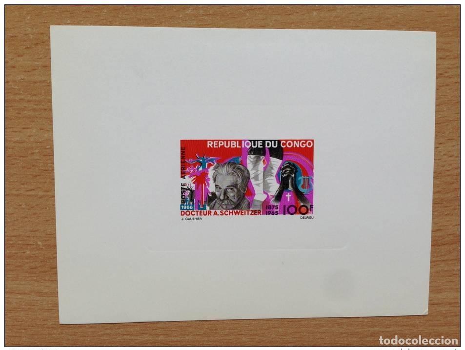Sellos: Prueba Deluxe de Albert Schweitzer Air Mail 100F del Congo 1966