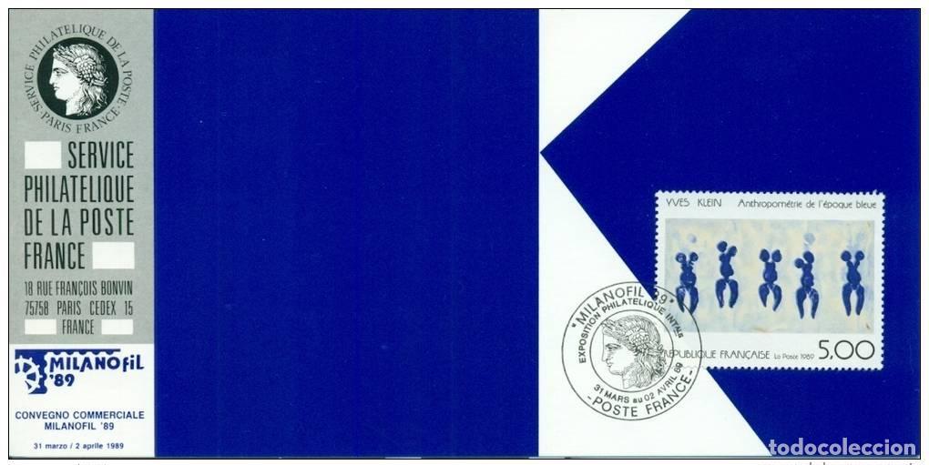 Sellos: 054 Mapa oficial Exposici&oacute;n Milanofil 1989 Francia FDC Yves Klein resumen