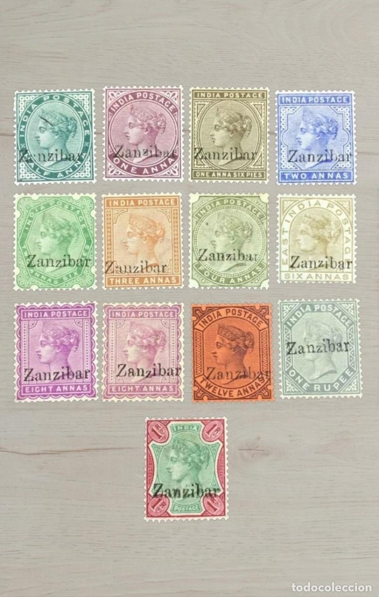 Sellos: Zanzibar 1895 Queen Victoria India Overprint Stamp Set Incl Rare 5r High Value Mint