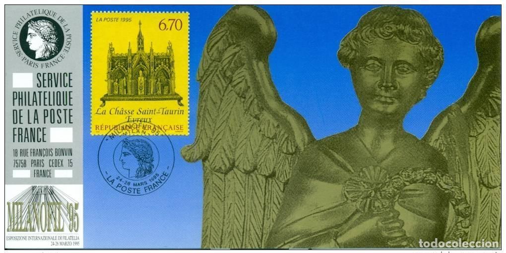 Sellos: 127 Mapa oficial de la Exposici&oacute;n Mil&aacute;n 1995 FDC Chasse Saint-Taurin Evreux