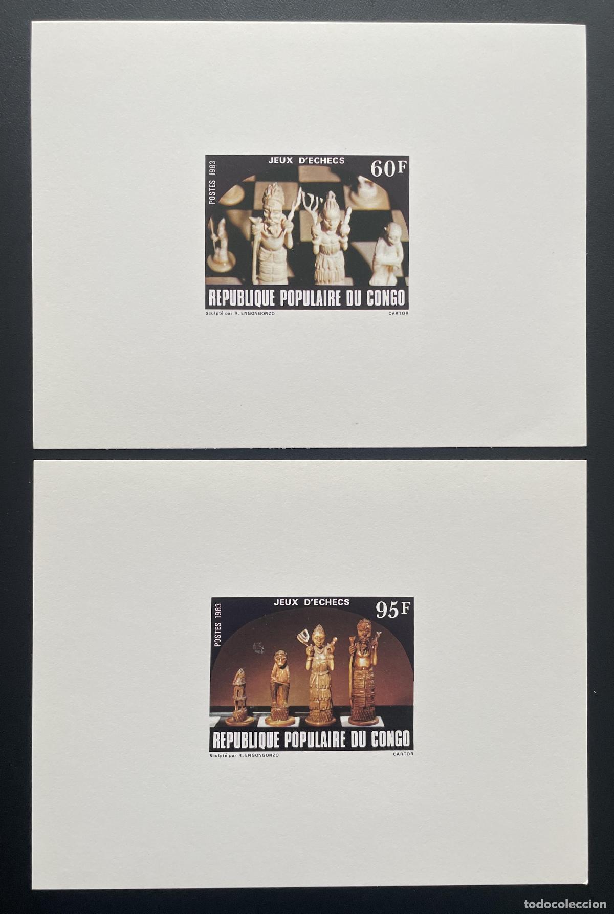 Sellos: Congo 1983 Mi. 908 - 909 evento de lujo Juegos ajedrez piezas talladas