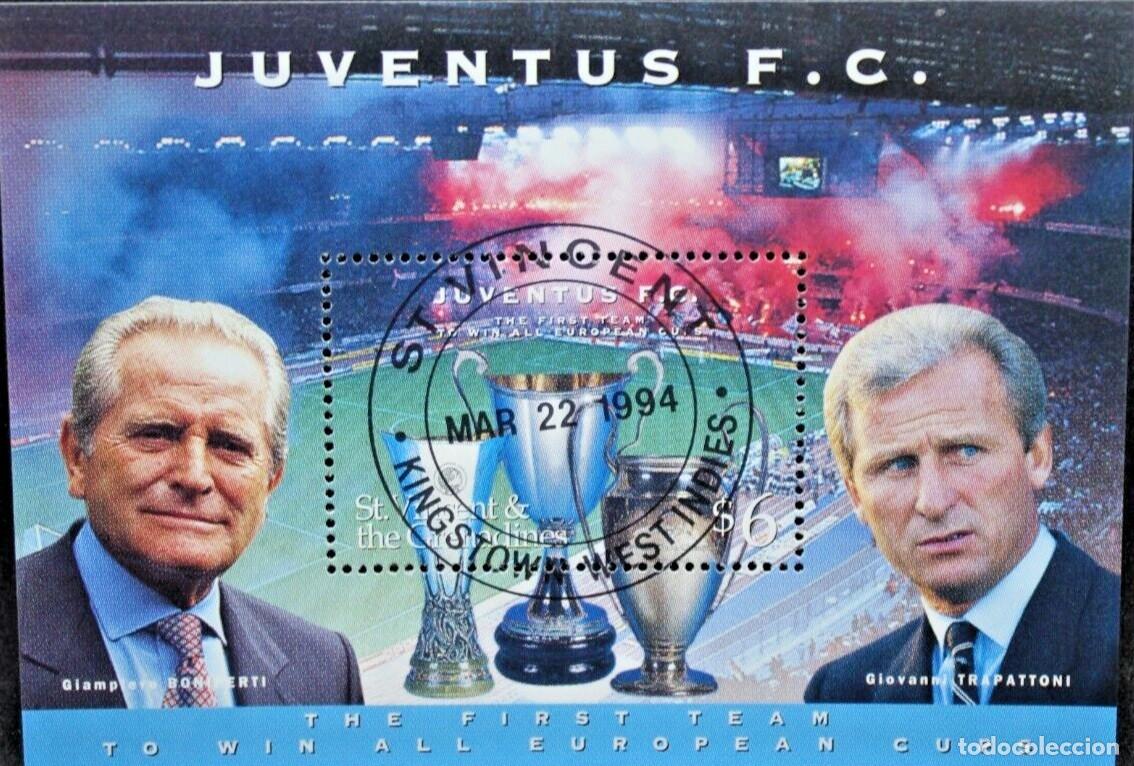 Sellos: ST. VINCENT GRENADINES 1994 SHEET USED MNH JUVENTUS GIOVANNI TRAPATTONI GIAMPIERO BONIPERTI FUTBOL